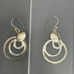 Vintage Silver Tone Concentric Multi Circle Dangle Earrings Triple Hoop Boho