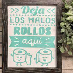Spanish Bathroom Wooden Signs