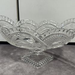 1960's Crystal footed bowl Geometric  Gondola patterns design 12”