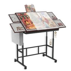  Puzzle Table for Adults with Drawers&Storage Pocket, Jigsaw Puzzle Board with Legs and Wheels, 5 Adjustable Height&Tilting, Coffee Color(B2)