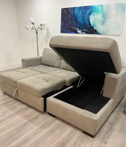 Sectional Sofa Bed Grey Fabric Couch with Storage FREE DELIVERY