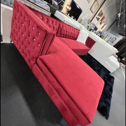New Red Velvet Sectional With Storage 105x72