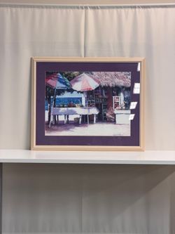 1996 Tropical Market Scene Framed Artwork by Dennis Wintworth Porter