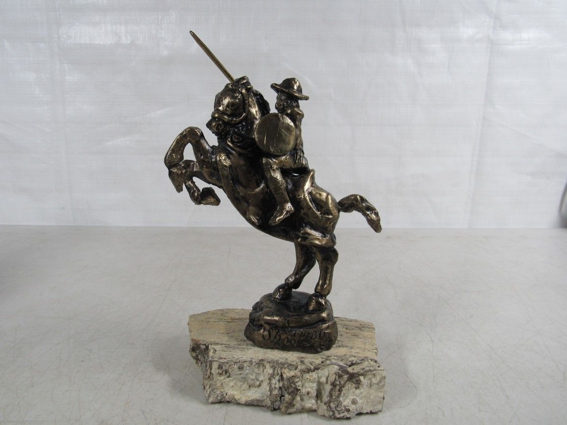 Wally Shoop 1980 Medieval Knight On Horseback Signed Brass Statue