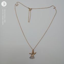 Vintage Kirks Folly Angel Cherub Pendant Necklace – 14K Gold – Crystal Accents