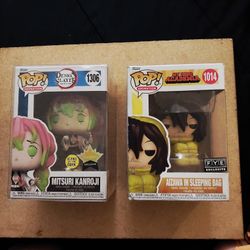 (2) Exclusive Funko Pops Mitsuri Kanroji #1306 & Aizawa in Sleeping Bag #1014
