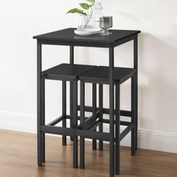  Bar Table Set with Stools Dining Table with 2 Chairs Small Kitchen Table Bar Chairs for Dining Room Kitchen Wood Black and Ink B