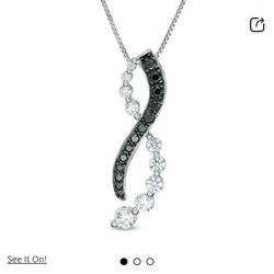 White Gold Necklace.. Diamond And Black Diamond, Worn 3 Times, Wonderful Condition.