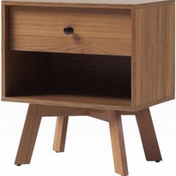 Walker Edison Mid Century Modern 1-Drawer Nightstand Bedroom Storage Drawer and Shelf Bedside End Table, 21 Inch, Mocha New 80