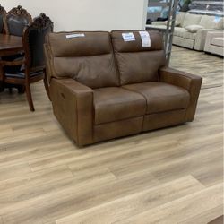 Brown Leather Reclining Sofa