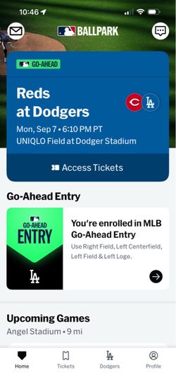 Dodgers vs Reds Monday 9/7 two tickets