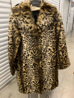 Snow Lepard Faux Fur Coat Knee Length Size XXS