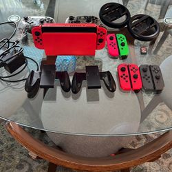 Nintendo Switch OLED Edition Red + JoyCon + Pro Controllers + Game
