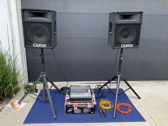 Complete PA Sound System Behringer Europower PMP1000 12-channel powered mixer 500 watt Carvin Spaeakers 822