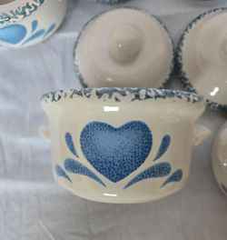 Vintage Corelle Blue sponge hearts crocks