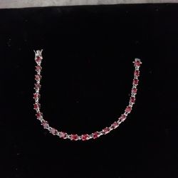 Sterling Silver Garnet CZ Tennis Bracelet  7.5"