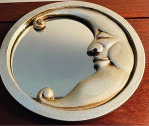 Vintage 90’s- Face moon crescent Mirror-Wall Decor-celestial silver tone mirror