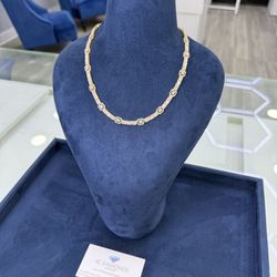 Chain Baguet And Round Diamonds 8 Mm Wide 10k Gold