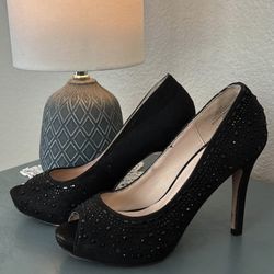 Women's Black Beaded High Heels - Size 5.5