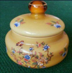 Vintage Candy Jar Amber Color Glass with Flowers 7"X 6.25" Inches  RARE GORGEOUS HIGH-QUALITY PIECE!