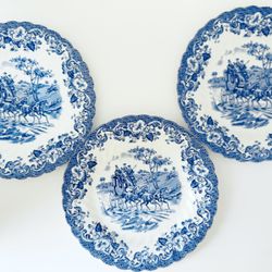 3 Vintage Coaching Scenes Collection, Blue Ironstone Bread & Butter Plates, Johnson Brothers, England Pre-2003, Discontinued *Price Reduced 