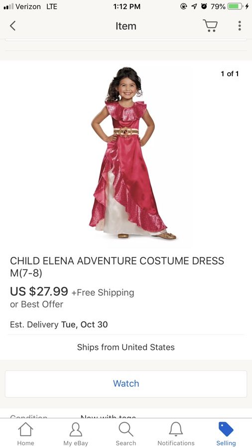 Halloween Child Elena Adventure Costume Dress 7-8T