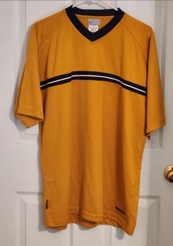 Vintage Mens Reebok hydromove Y2K Gold Navy Striped Short Sleeve Small V-Neck Jersey Athletic Top. Size MEDIUM.
*** Cash 💸 only, please. Front Door p