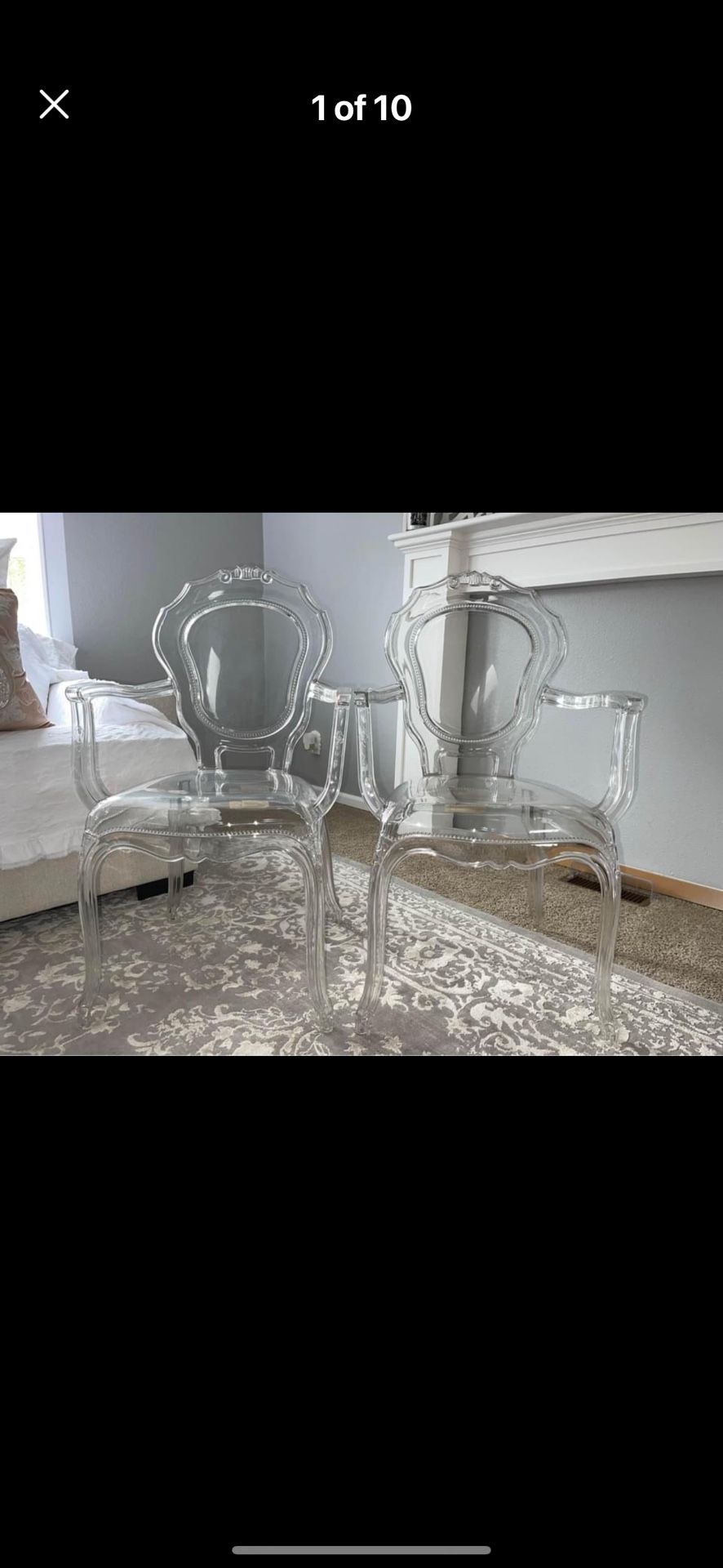 Acrylic Lucite Clear Ghost Shabby Throne Chair Set Seats Chairs Glamour Modern Fashion Luxury Contemporary 