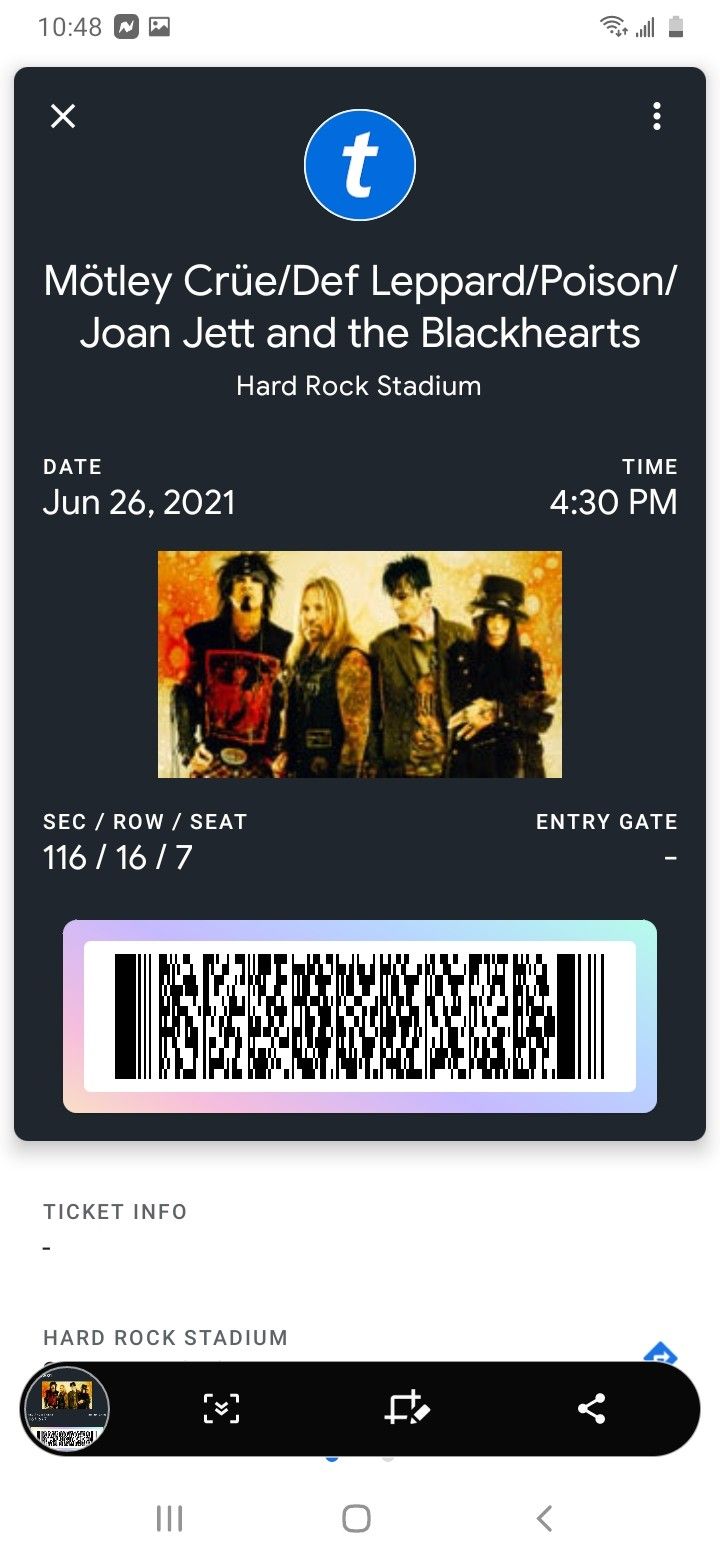 2 Motley Crue, Def Leppard, Poison & Joan Jett Concert Tickets In Miami on June 18th