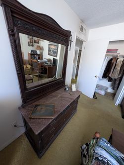 19th C Victorian Marble Top Chest W Mirror