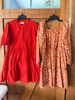 Girl’s Size 8 Dresses- Set of 2 (Red & Orange with flowers)