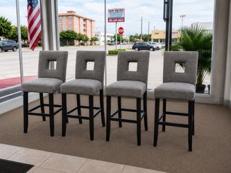 Set of 4 Gray Upholstered Bar Stools