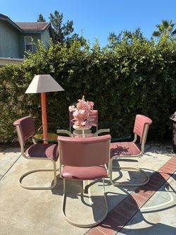 1980s Vintage Postmodern Mauve and cream white tubular dining table with chairs