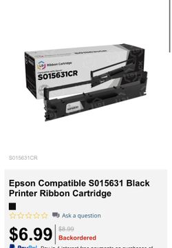 Epson Compatible S015631 Black Printer Ribbon Cartridge