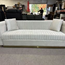 Brand new Velvet 3-Seater Sofa Loveseat Set- Modern Upholstered Channel Tufted Velvet Sofa Couch with 2 Pillows, Square Arms & Gold Metal Base for Liv