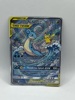 Non TCG Pokemon Lapras & Surfing Pikachu Gx Tag Team Fan Art Card