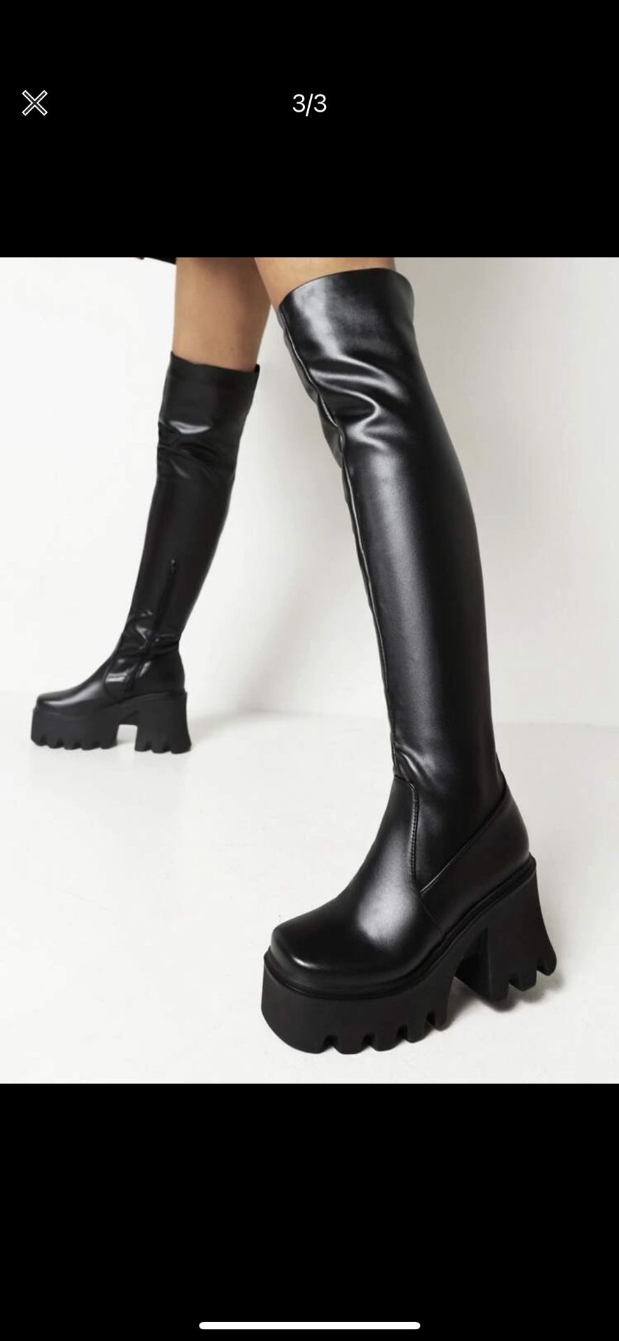 Chunky platform knee boots over the knee block heel boots square