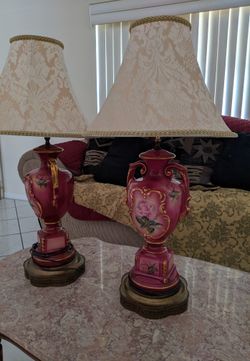 Antique Porcelain Table Desk Lamps Set Of Two