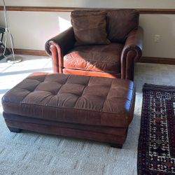 Leather Love Seat With Ottoman For Sale