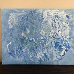 Abstract Blue Painting on Canvas (16”x12”)