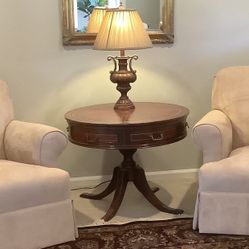 Antique Mahogany Drum Table With Leather Top