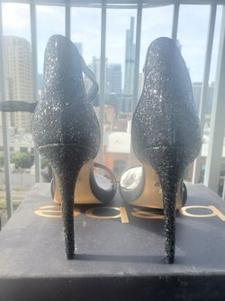 Brand new black glitter heels, size 8, Bebe