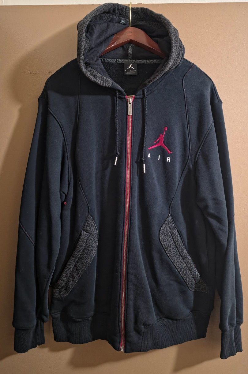 Nike Air Jordan Retro Style Black/Cement Print Jacket Hoodie Full Zip. Men's Medium.