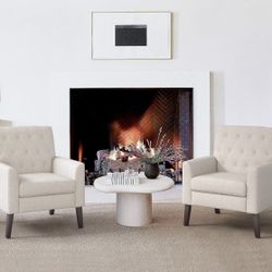 New Arm Accent Chair With Wood Frame Button Tufted Back Nailhead , Set Of 2, Linen