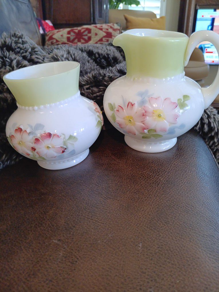 Consolidated Glass Coreopsis Apple Blossom Sugar And Creamer Set $19