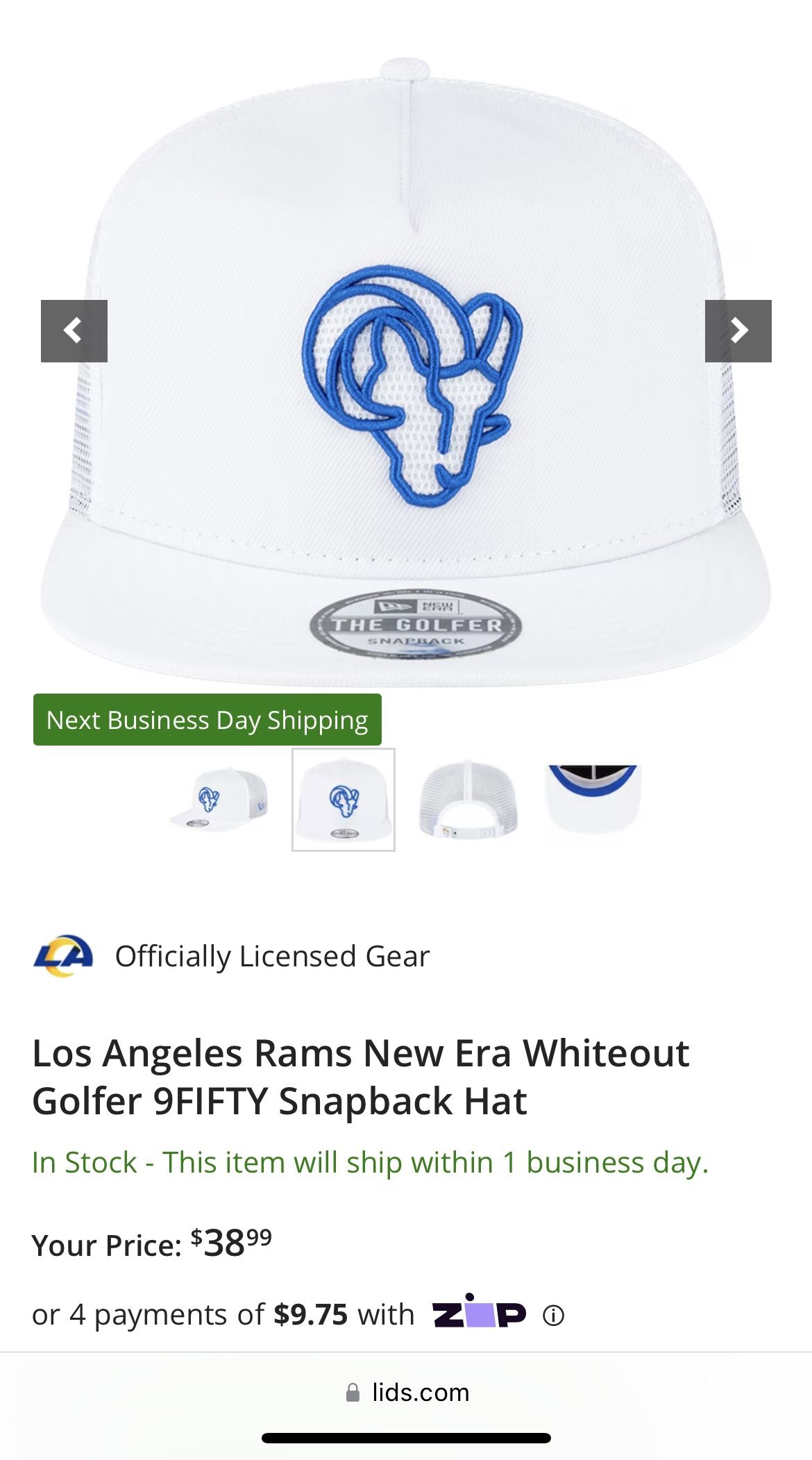 Men's Los Angeles Rams New Era Whiteout Golfer 9FIFTY Snapback Hat