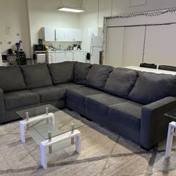 Large Turdur Grey Fabric 3 Piece Sectional Couch With Right Arm Facing Loveseat 