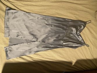 Silver Satin Slip Dress with Slit