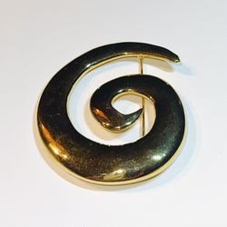 Vintage Gold Swirl Brooch Modernist Retro  Large