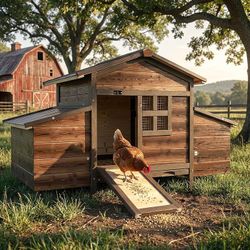 Wooden Chicken Coop, Outdoor Rabbit Hutch, Bunny Hutch Guinea Pig Pet House Bunny Cage with Double Nesting Boxes, Weatherproof Roof, Removable Tray, R